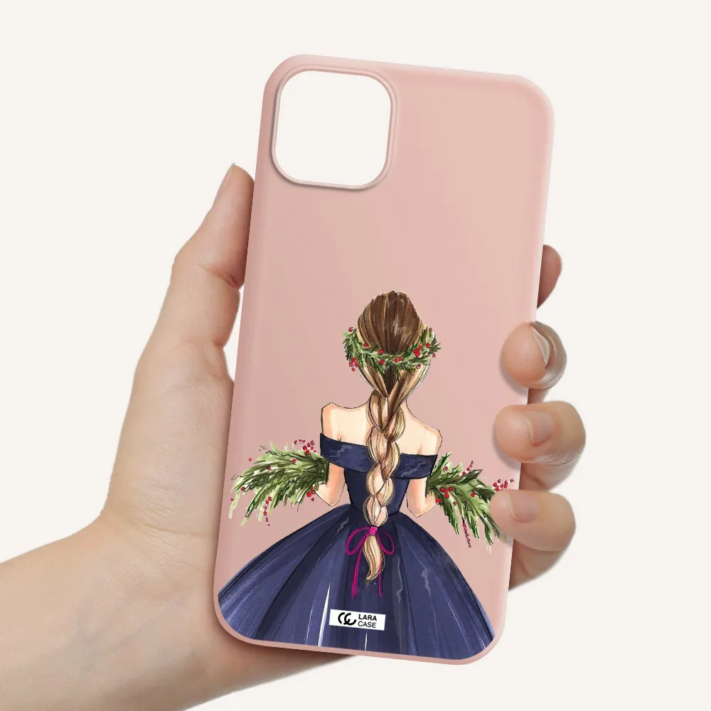 Long Hair Girl Watercolor Apple iPhone 14 plus Silicone pastel pink Case