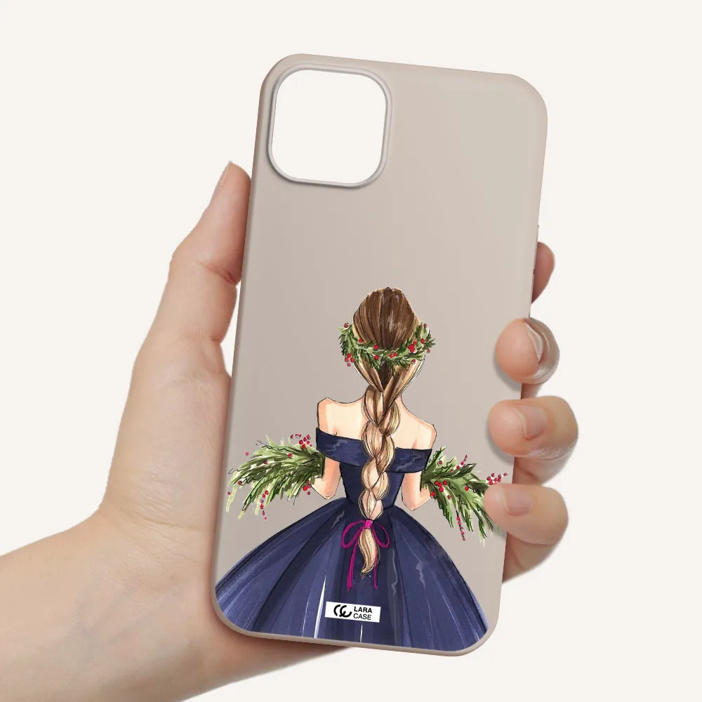 Long Hair Girl Watercolor Apple iPhone 14 plus Silicone Stone Case