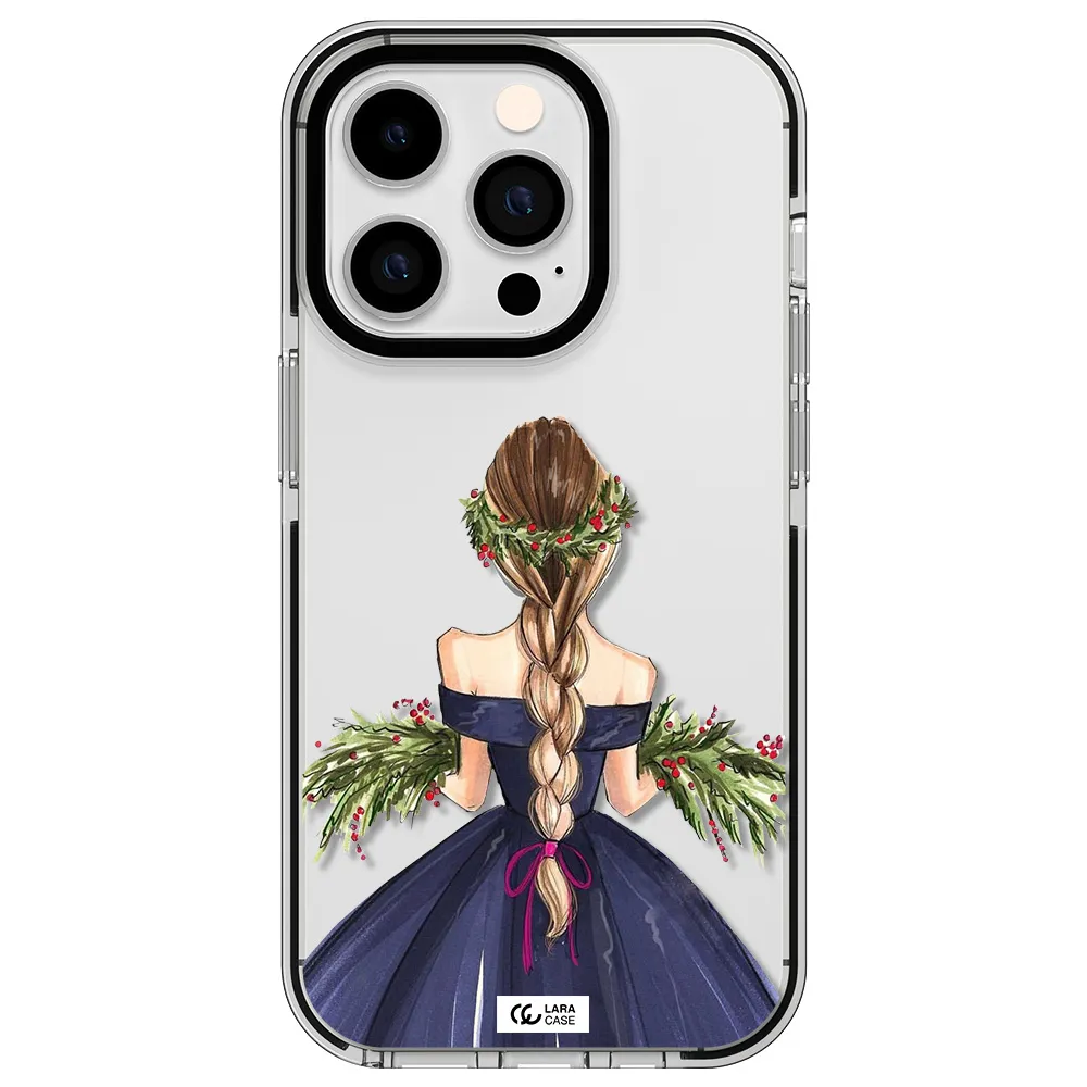Long Hair Girl Watercolor Apple iPhone 14 pro impact black border Case