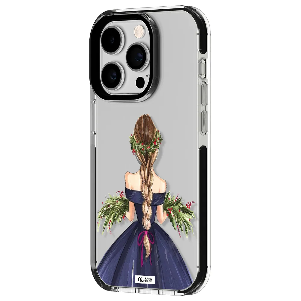 Long Hair Girl Watercolor Apple iPhone 14 pro impact black border Case