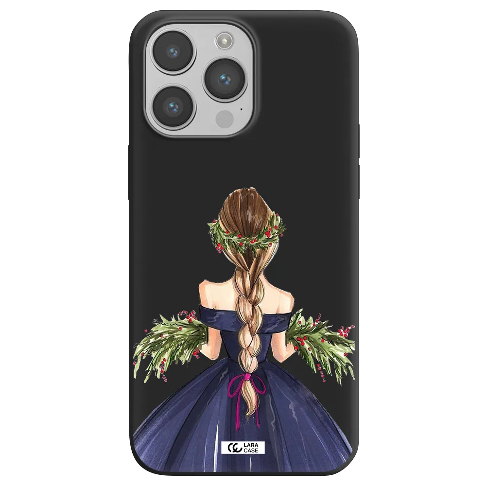 Long Hair Girl Watercolor Apple iPhone 14 pro max Silicone black Case