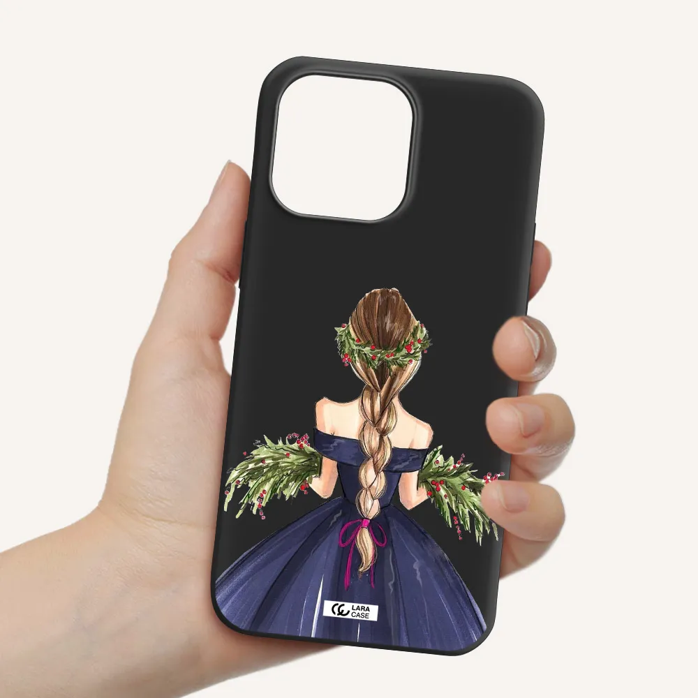 Long Hair Girl Watercolor Apple iPhone 14 pro max Silicone black Case