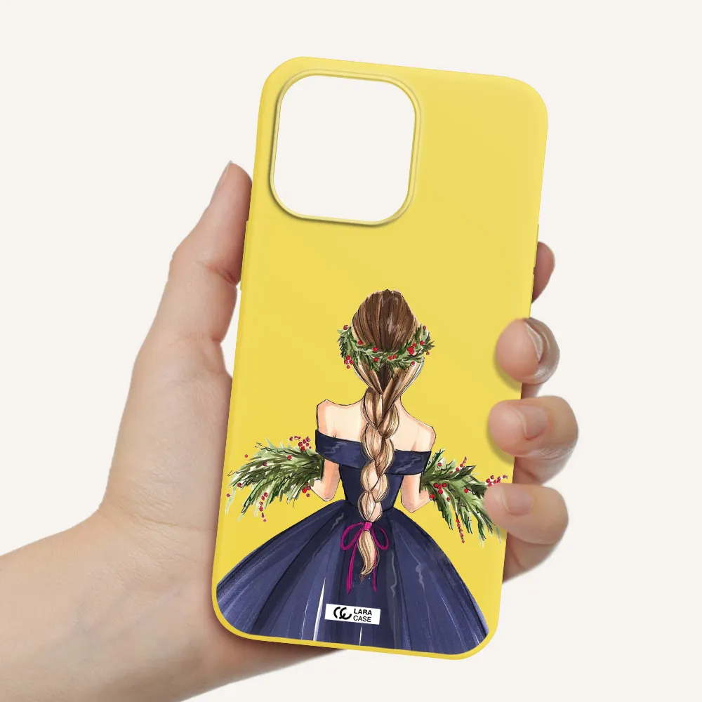 Long Hair Girl Watercolor Apple iPhone 14 pro max Silicone canary yellow Case