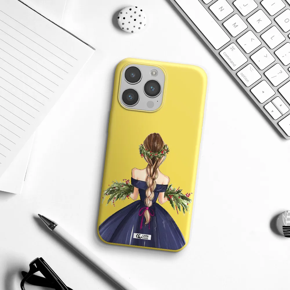 Long Hair Girl Watercolor Apple iPhone 14 pro max Silicone canary yellow Case