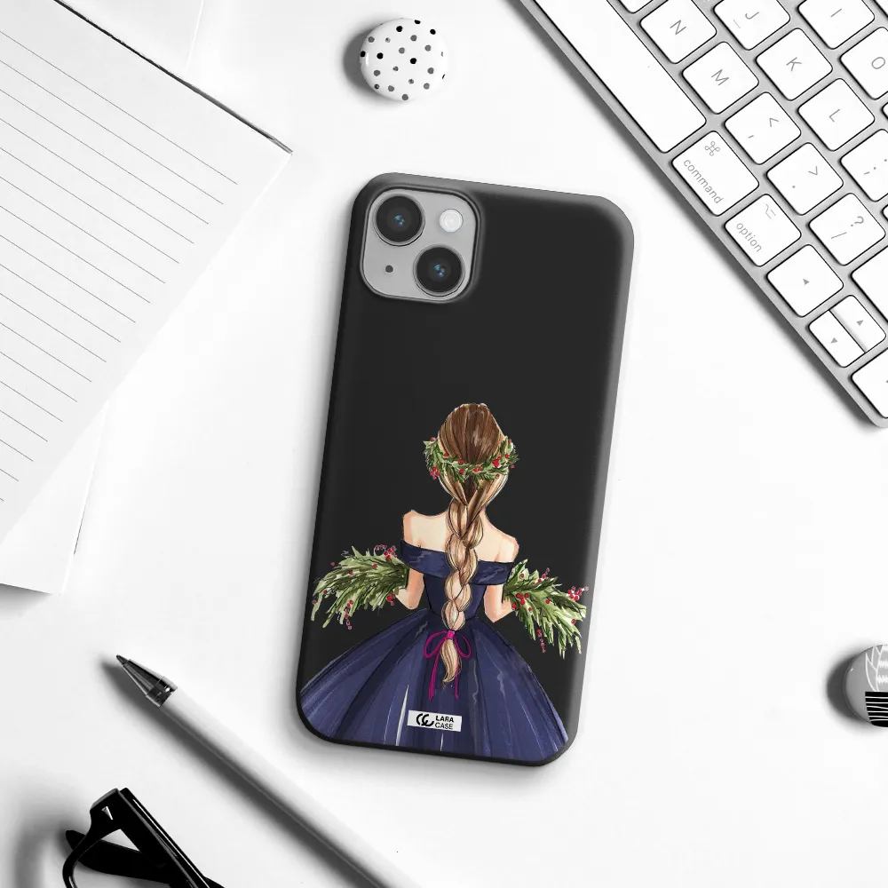 Long Hair Girl Watercolor Apple iPhone 14 Silicone black Case
