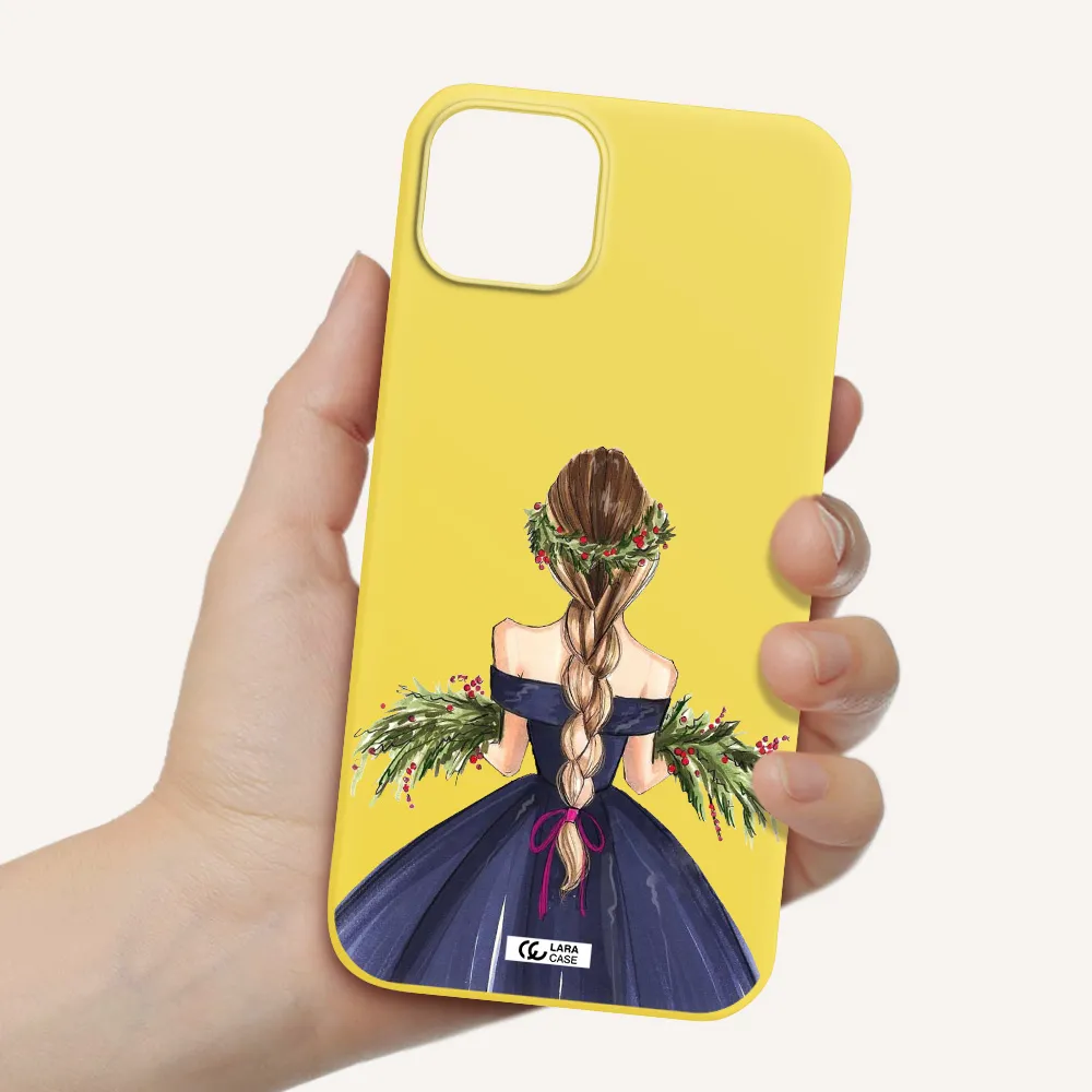 Long Hair Girl Watercolor Apple iPhone 14 Silicone canary yellow Case