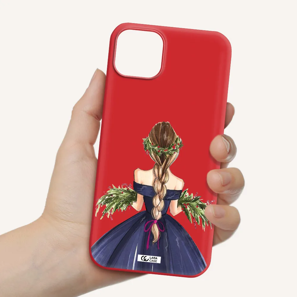 Long Hair Girl Watercolor Apple iPhone 14 Silicone Imperial Red Case