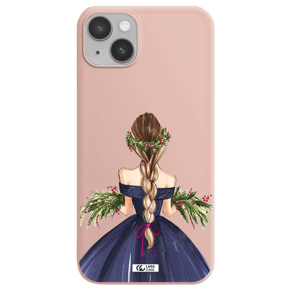 Long Hair Girl Watercolor Apple iPhone 14 Silicone pastel pink Case