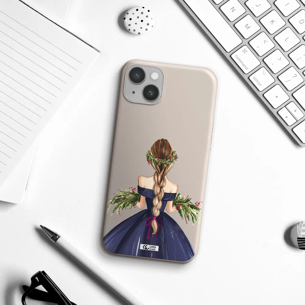 Long Hair Girl Watercolor Apple iPhone 14 Silicone Stone Case