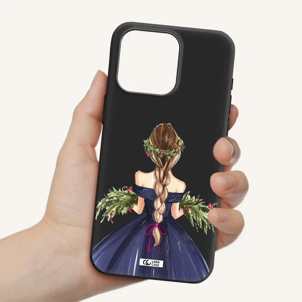 Long Hair Girl Watercolor Apple Iphone 15 Pro max Silicone black Case