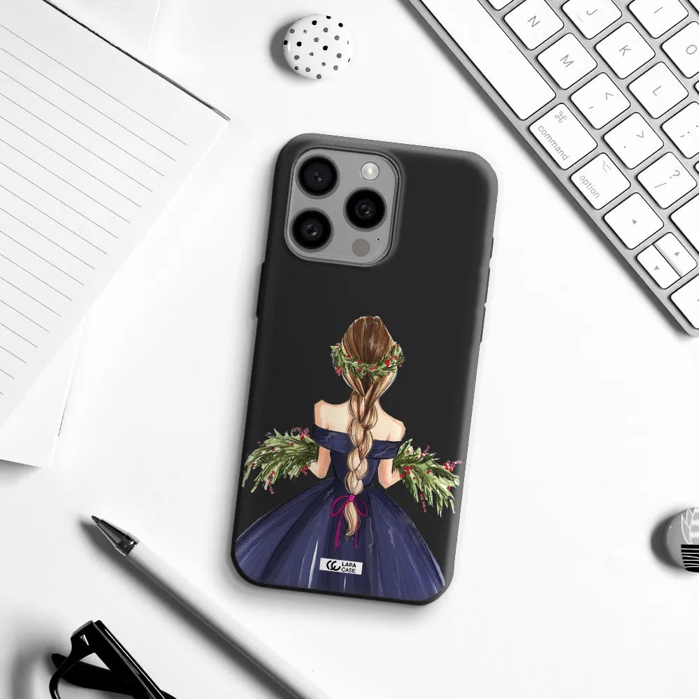 Long Hair Girl Watercolor Apple Iphone 15 Pro max Silicone black Case