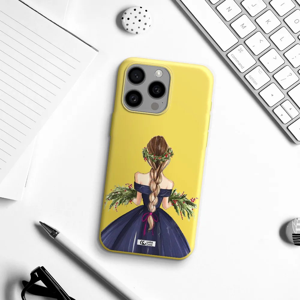 Long Hair Girl Watercolor Apple Iphone 15 Pro max Silicone canary yellow Case