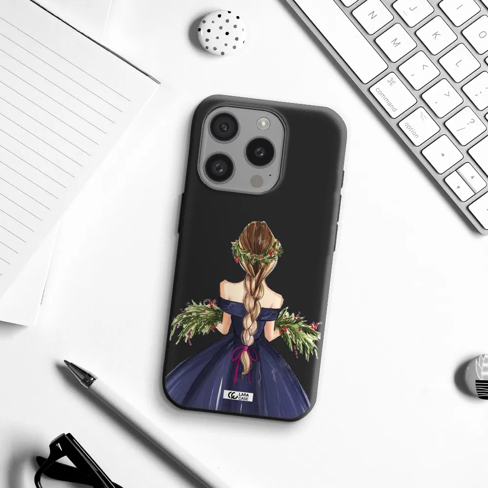 Long Hair Girl Watercolor Apple Iphone 15 Pro Silicone Black Case