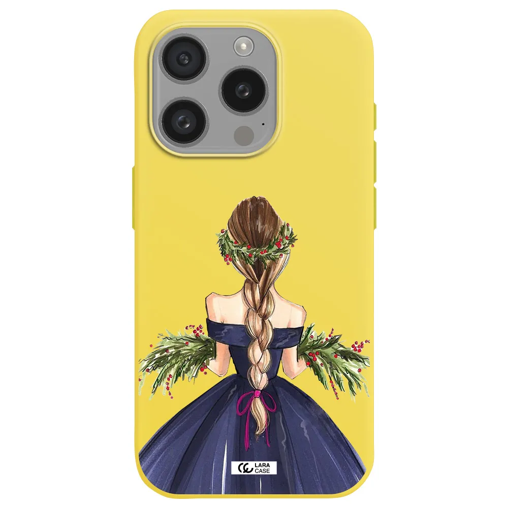 Long Hair Girl Watercolor Apple Iphone 15 Pro Silicone Canary Yellow Case