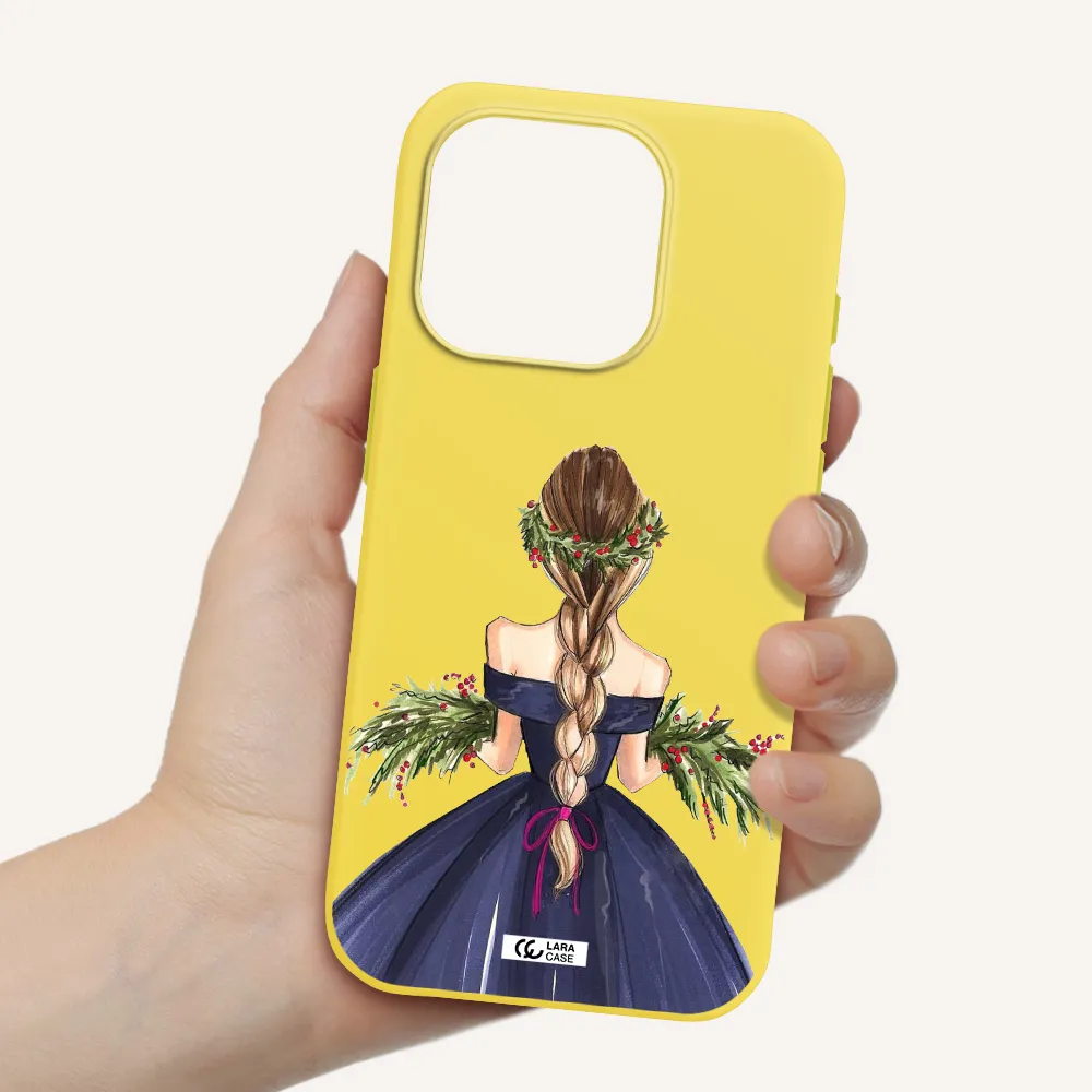 Long Hair Girl Watercolor Apple Iphone 15 Pro Silicone Canary Yellow Case