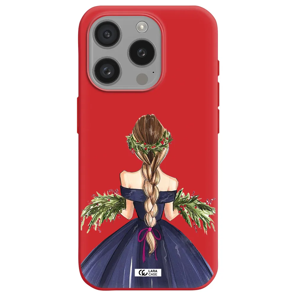 Long Hair Girl Watercolor Apple Iphone 15 Pro Silicone Imperial Red Case