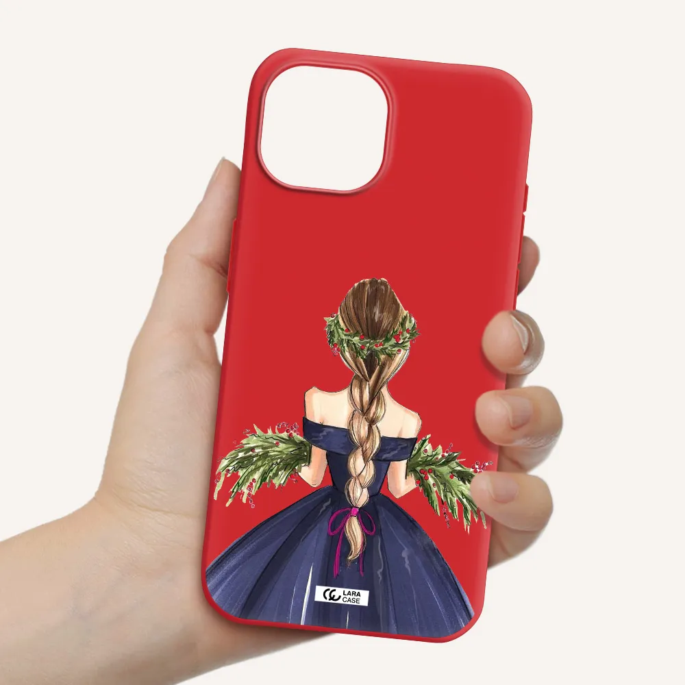 Long Hair Girl Watercolor Apple Iphone 15 Silicone Imperial Red Case