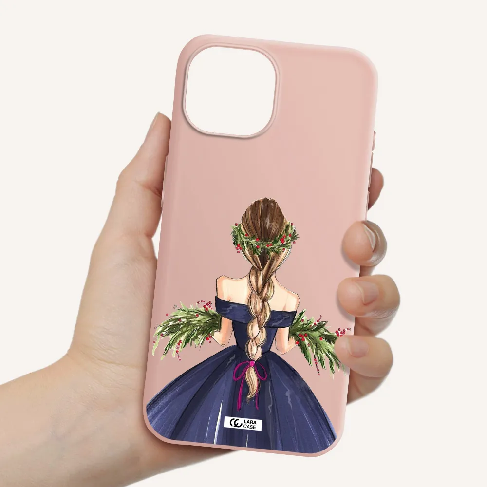 Long Hair Girl Watercolor Apple Iphone 15 Silicone Pastel Pink Case