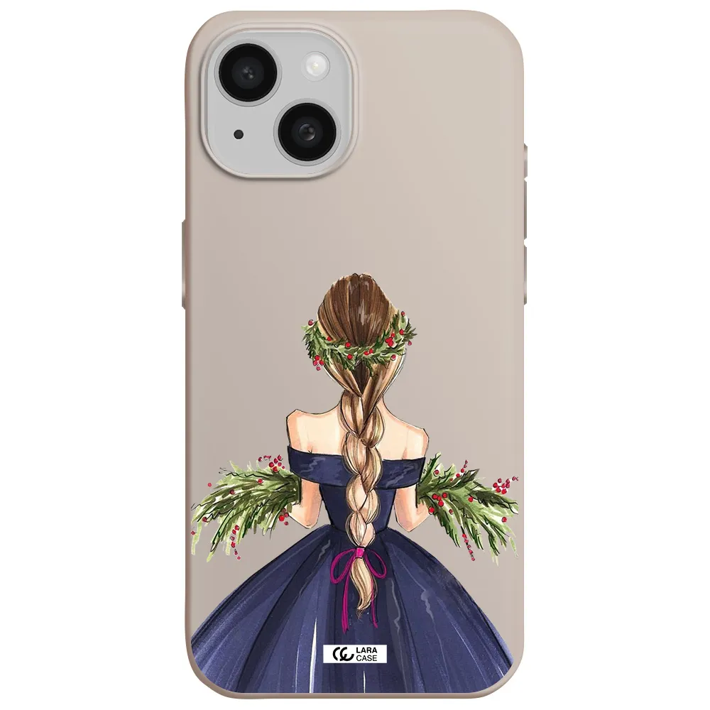 Long Hair Girl Watercolor Apple iPhone 15 Silicone Stone Case