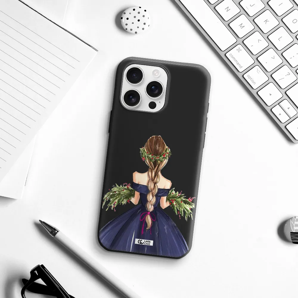 Long Hair Girl Watercolor Apple Iphone 16 Pro Max Silicone Black Case