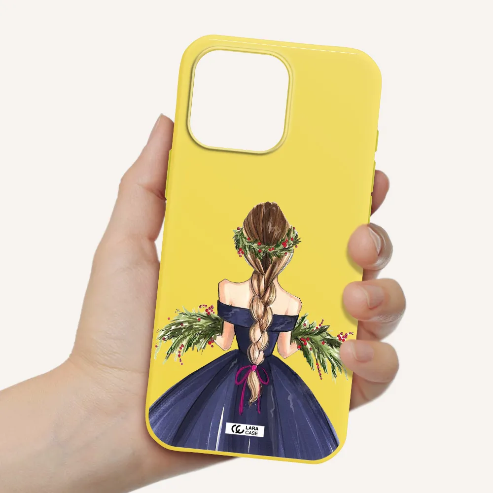 Long Hair Girl Watercolor Apple Iphone 16 Pro Max Silicone Canary Yellow Case