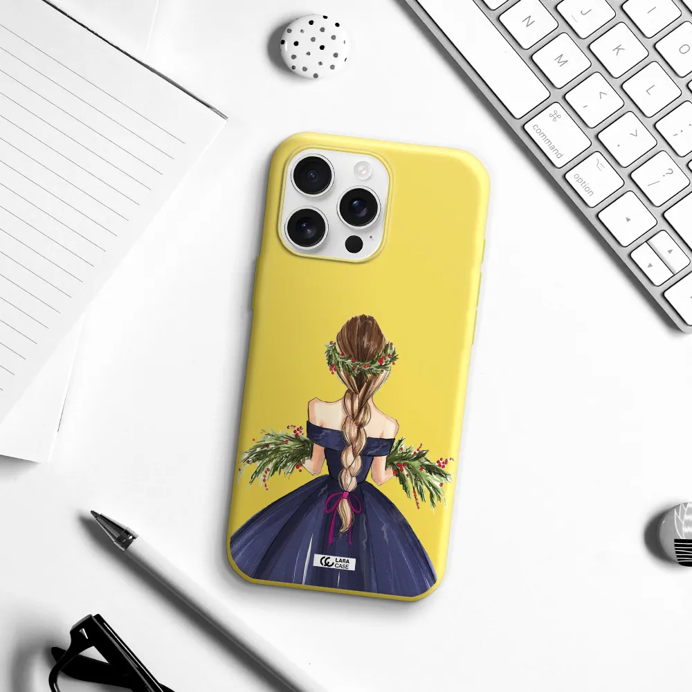 Long Hair Girl Watercolor Apple Iphone 16 Pro Max Silicone Canary Yellow Case