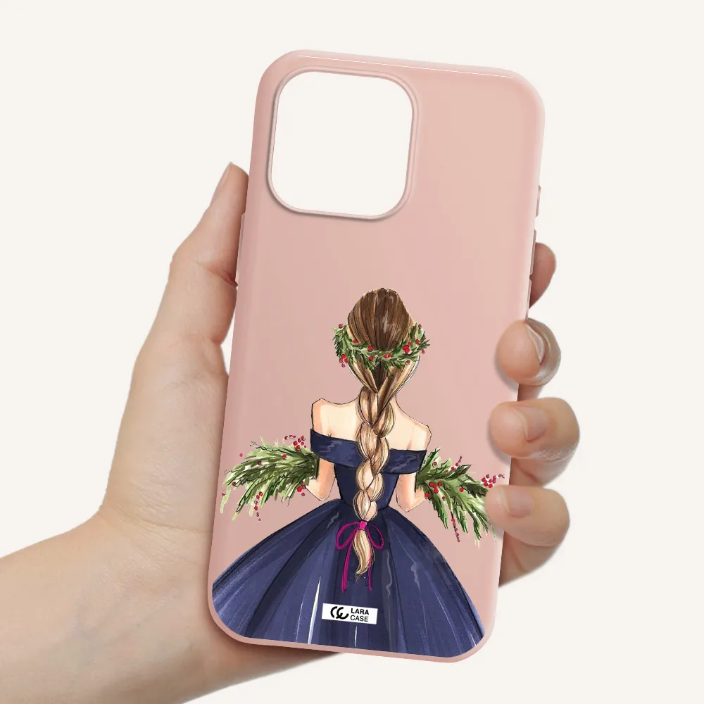 Long Hair Girl Watercolor Apple Iphone 16 Pro Max Silicone Pastel Pink Case