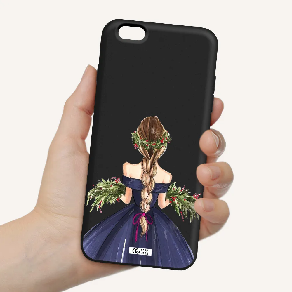 Long Hair Girl Watercolor Apple iPhone 6 plus Silicone black Case