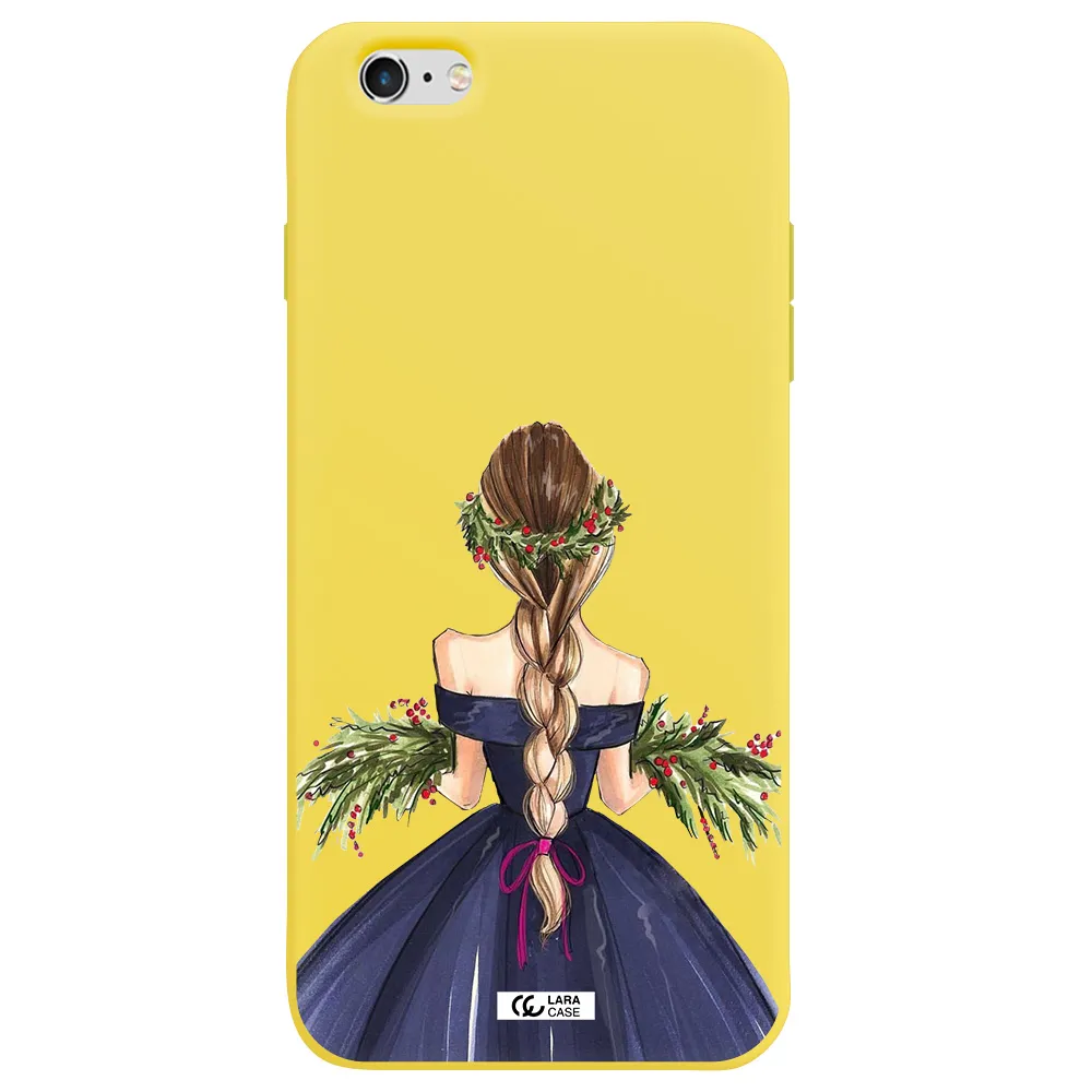 Long Hair Girl Watercolor Apple iPhone 6 plus Silicone canary yellow Case