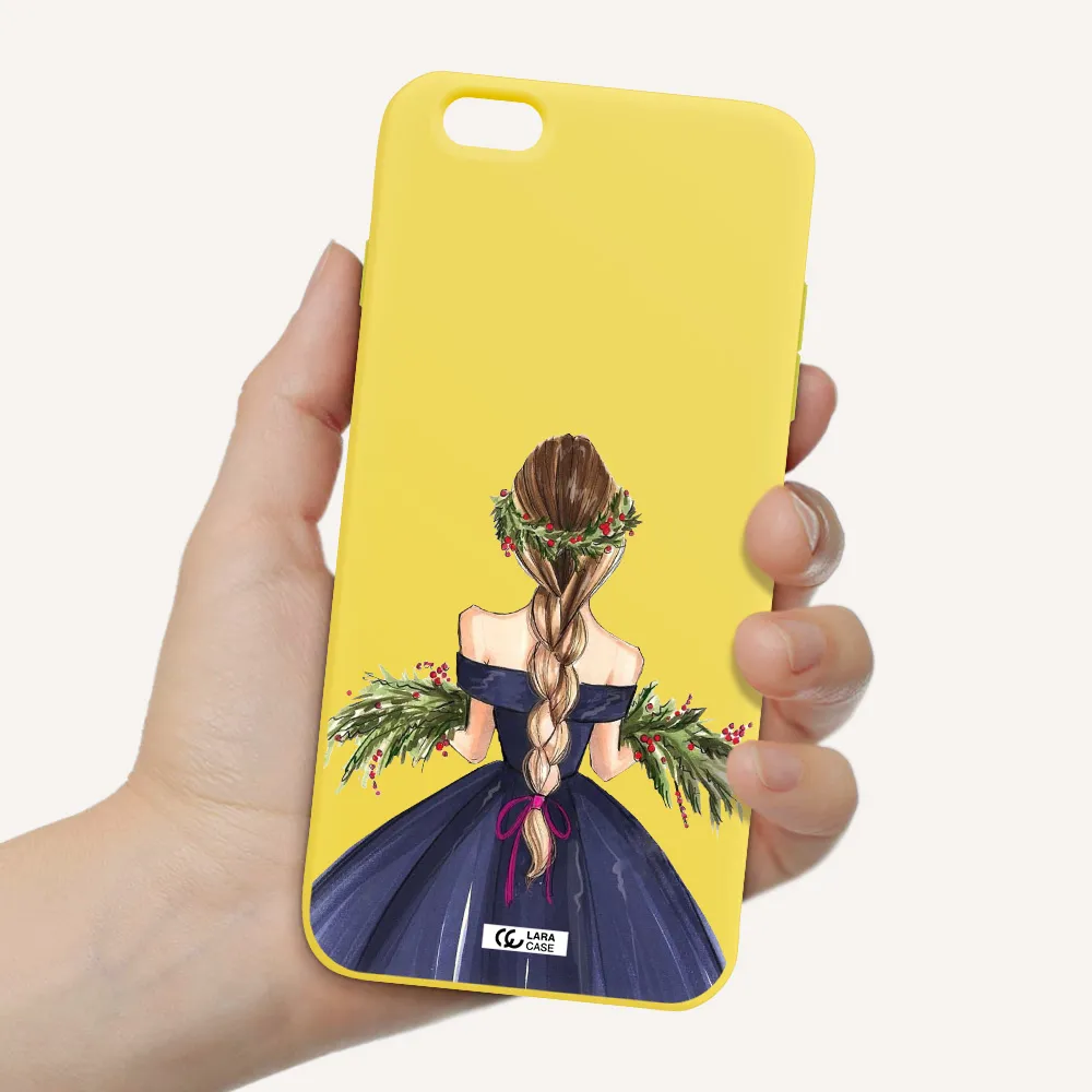 Long Hair Girl Watercolor Apple iPhone 6 plus Silicone canary yellow Case