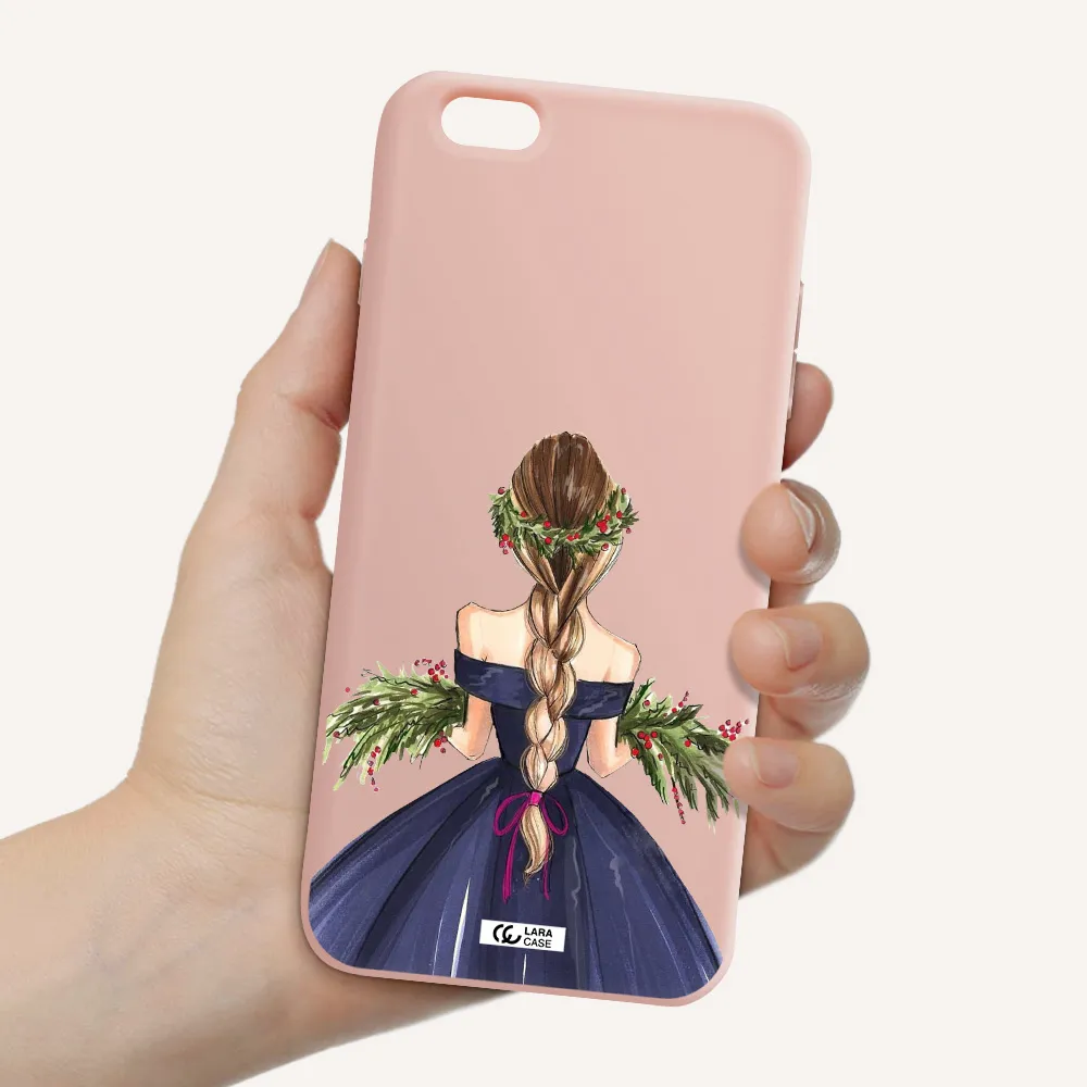 Long Hair Girl Watercolor Apple iPhone 6 plus Silicone pastel pink Case