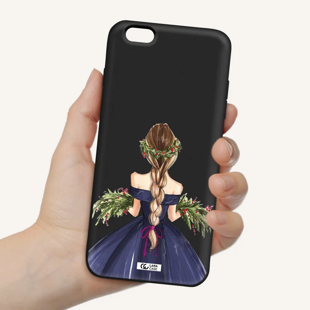 Long Hair Girl Watercolor Apple iPhone 6 s plus Silicone black Case