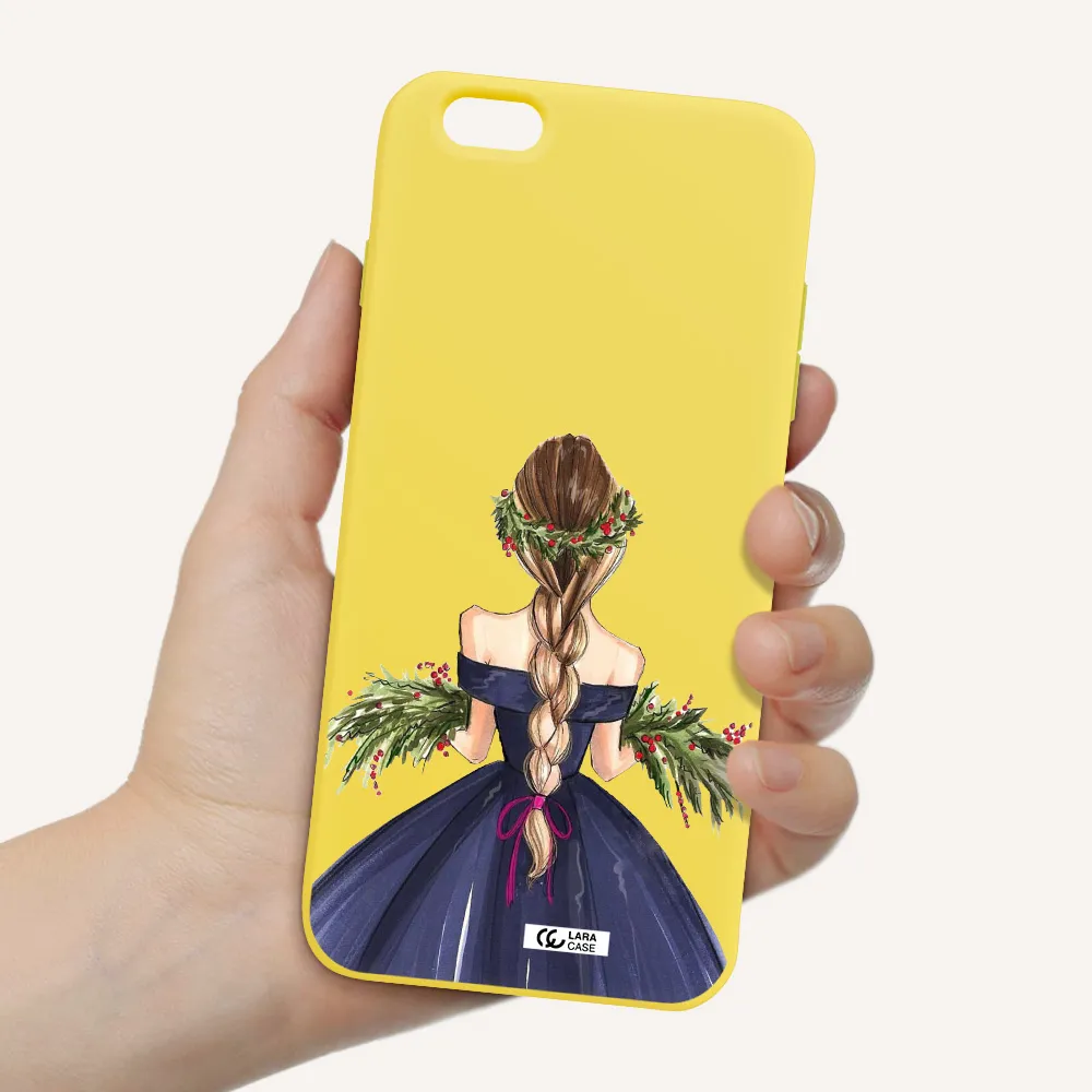 Long Hair Girl Watercolor Apple iPhone 6 s plus Silicone canary yellow Case