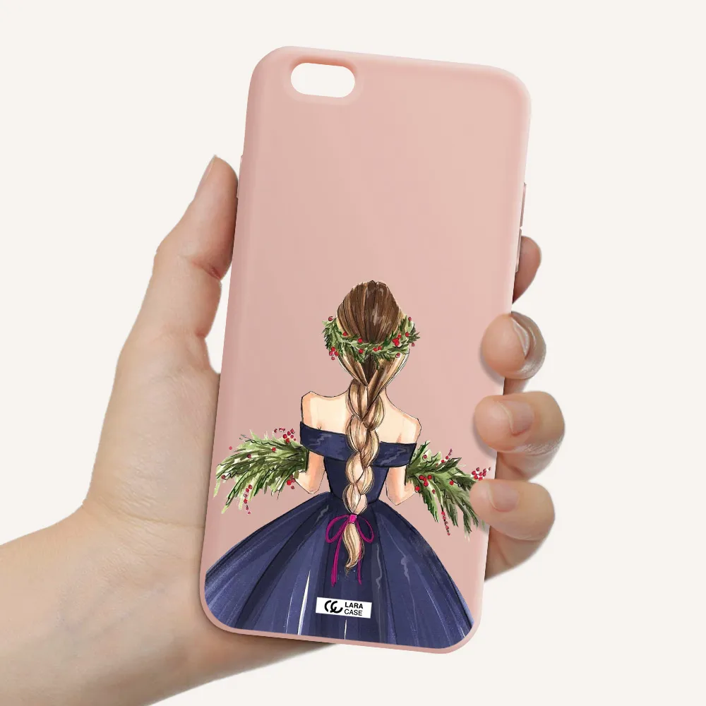 Long Hair Girl Watercolor Apple iPhone 6 s plus Silicone pastel pink Case