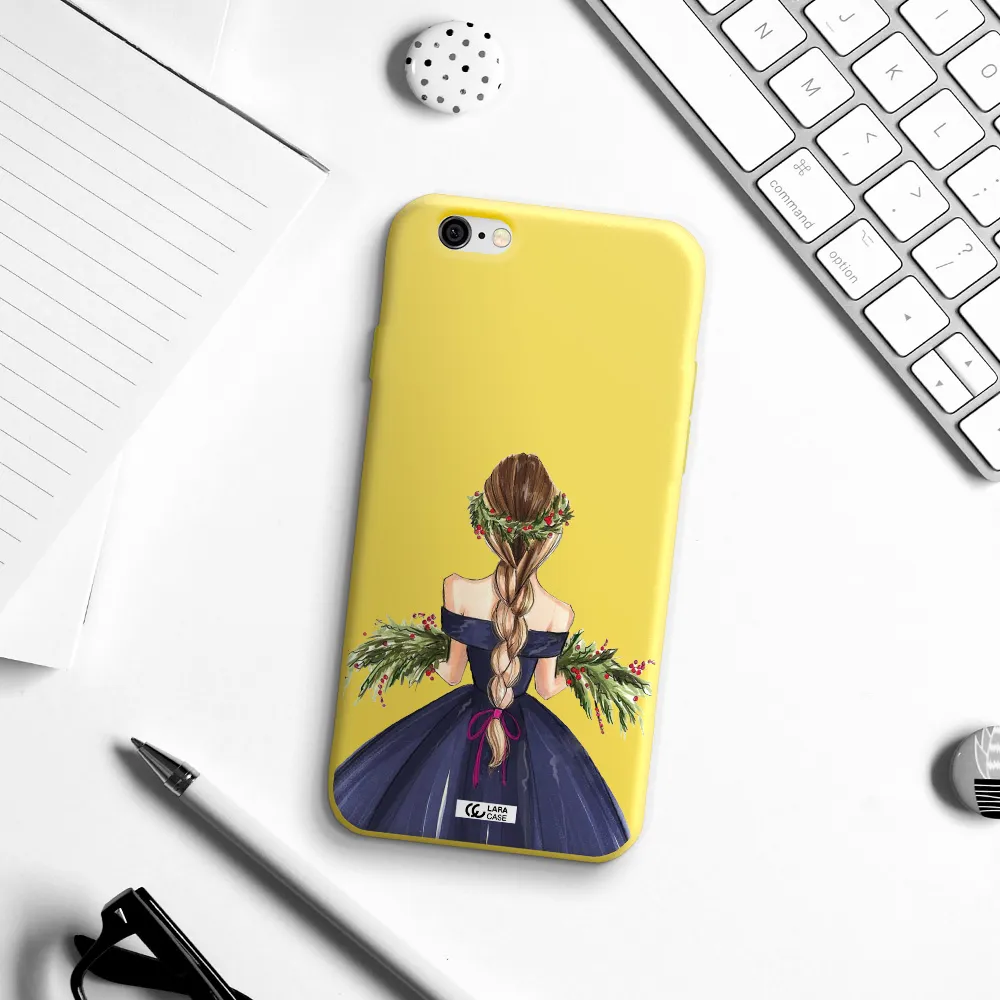 Long Hair Girl Watercolor Apple iPhone 6 Silicone canary yellow Case