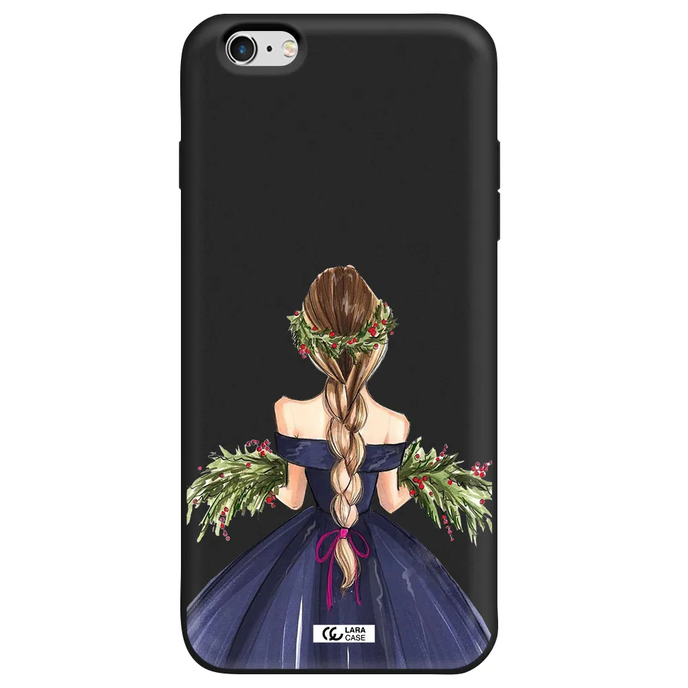 Long Hair Girl Watercolor Apple iPhone 6S Silicone black Case