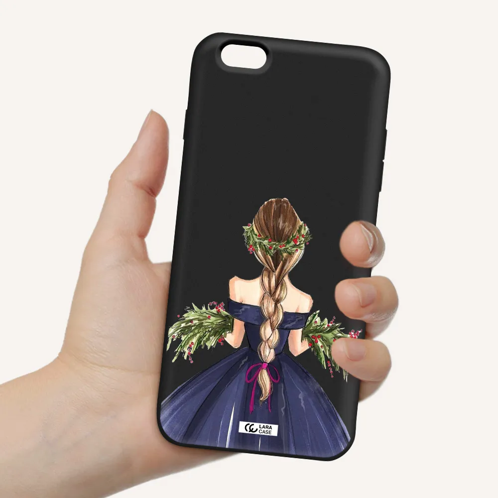 Long Hair Girl Watercolor Apple iPhone 6S Silicone black Case