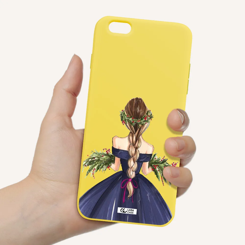 Long Hair Girl Watercolor Apple iPhone 6S Silicone canary yellow Case