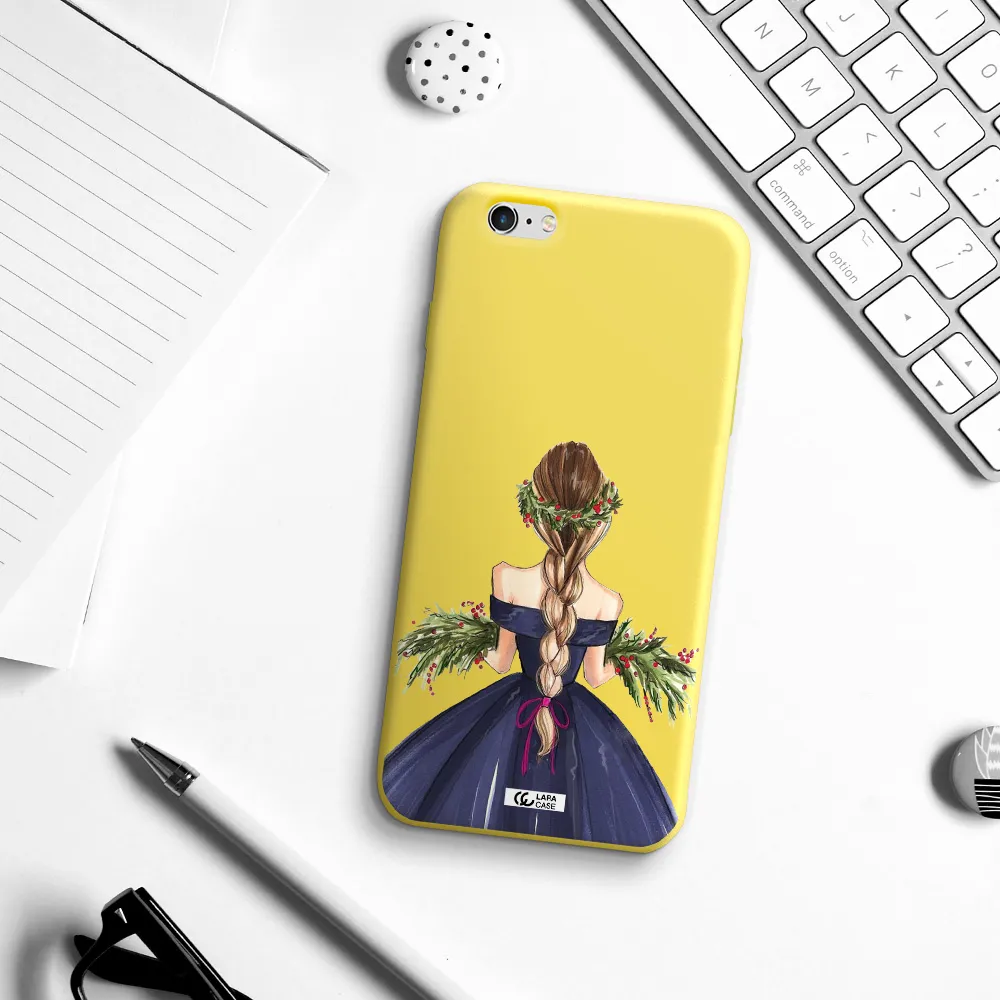 Long Hair Girl Watercolor Apple iPhone 6S Silicone canary yellow Case