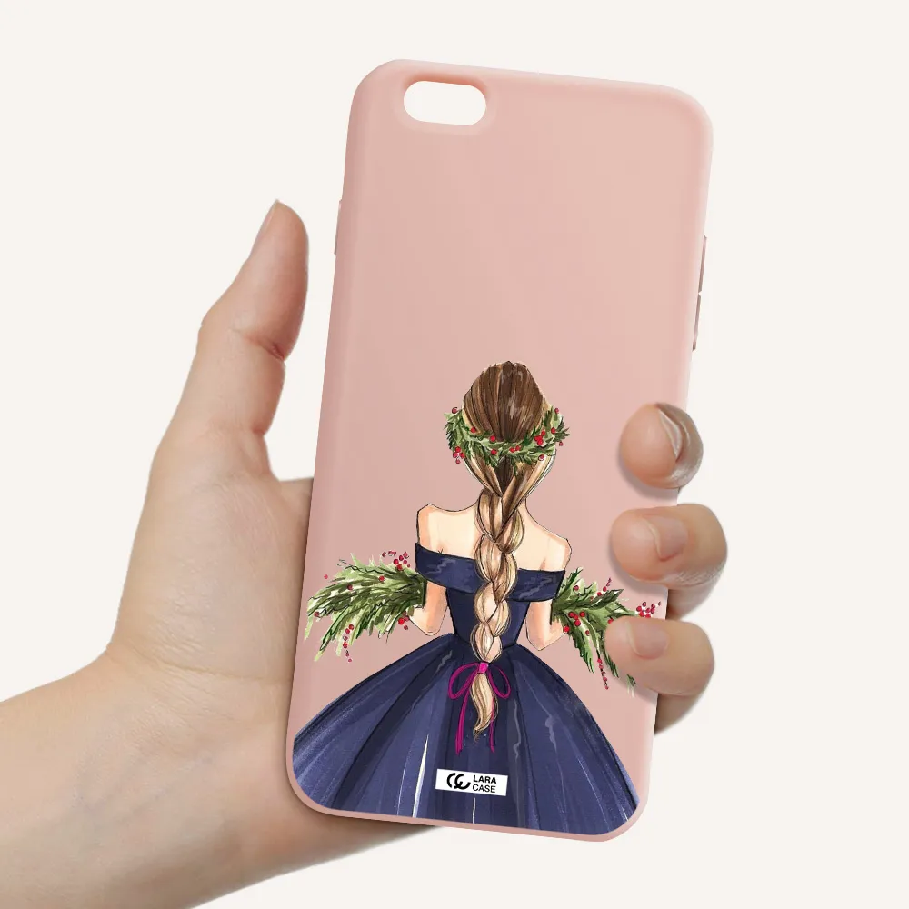 Long Hair Girl Watercolor Apple iPhone 6S Silicone pastel pink Case