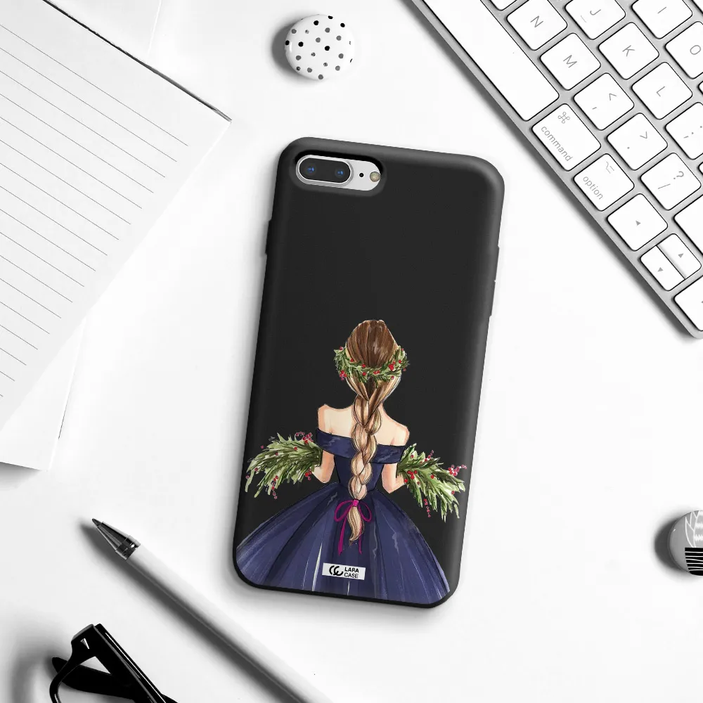 Long Hair Girl Watercolor Apple iPhone 7 plus Silicone black Case