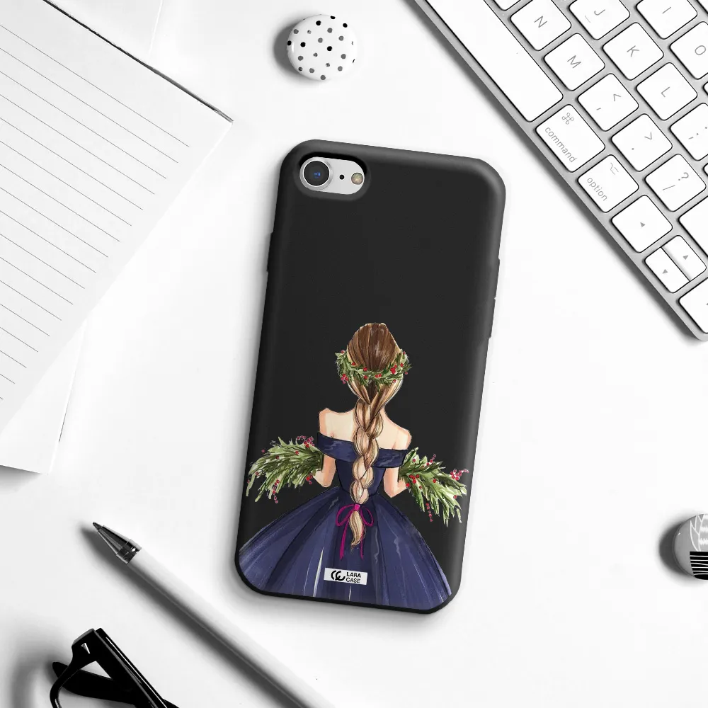Long Hair Girl Watercolor Apple iPhone 7 Silicone black Case