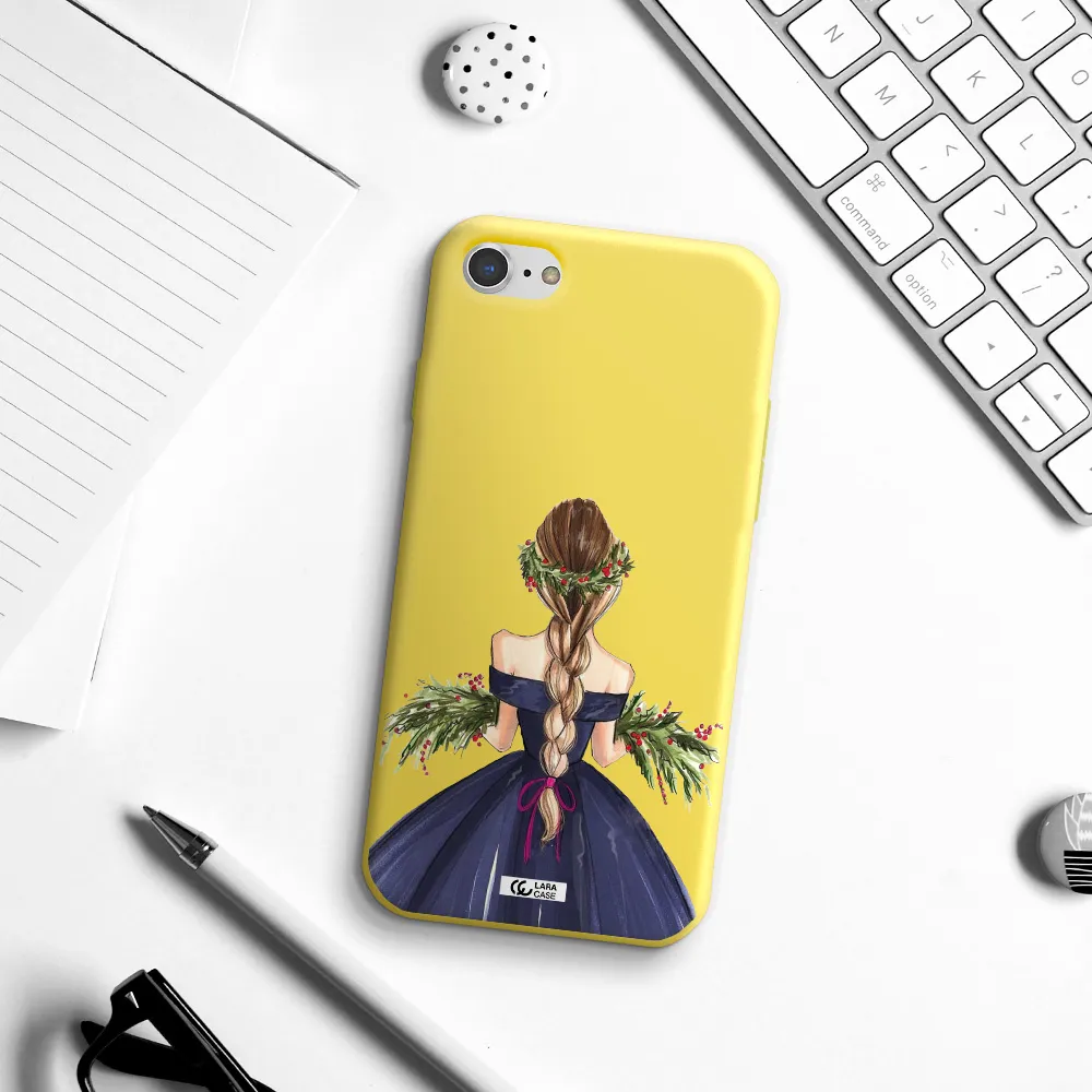 Long Hair Girl Watercolor Apple iPhone 7 Silicone canary yellow Case