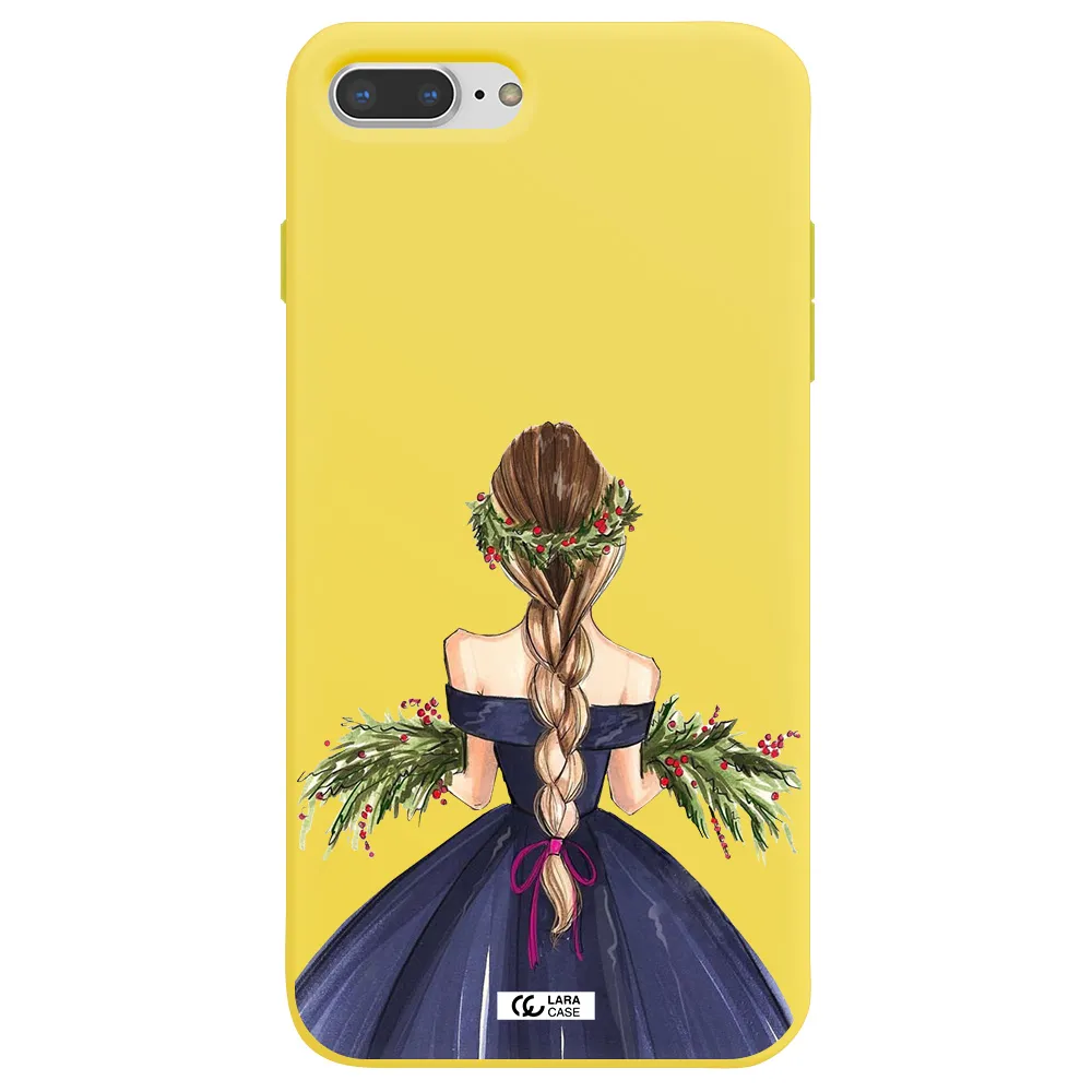 Long Hair Girl Watercolor Apple iPhone 8 plus Silicone canary yellow Case