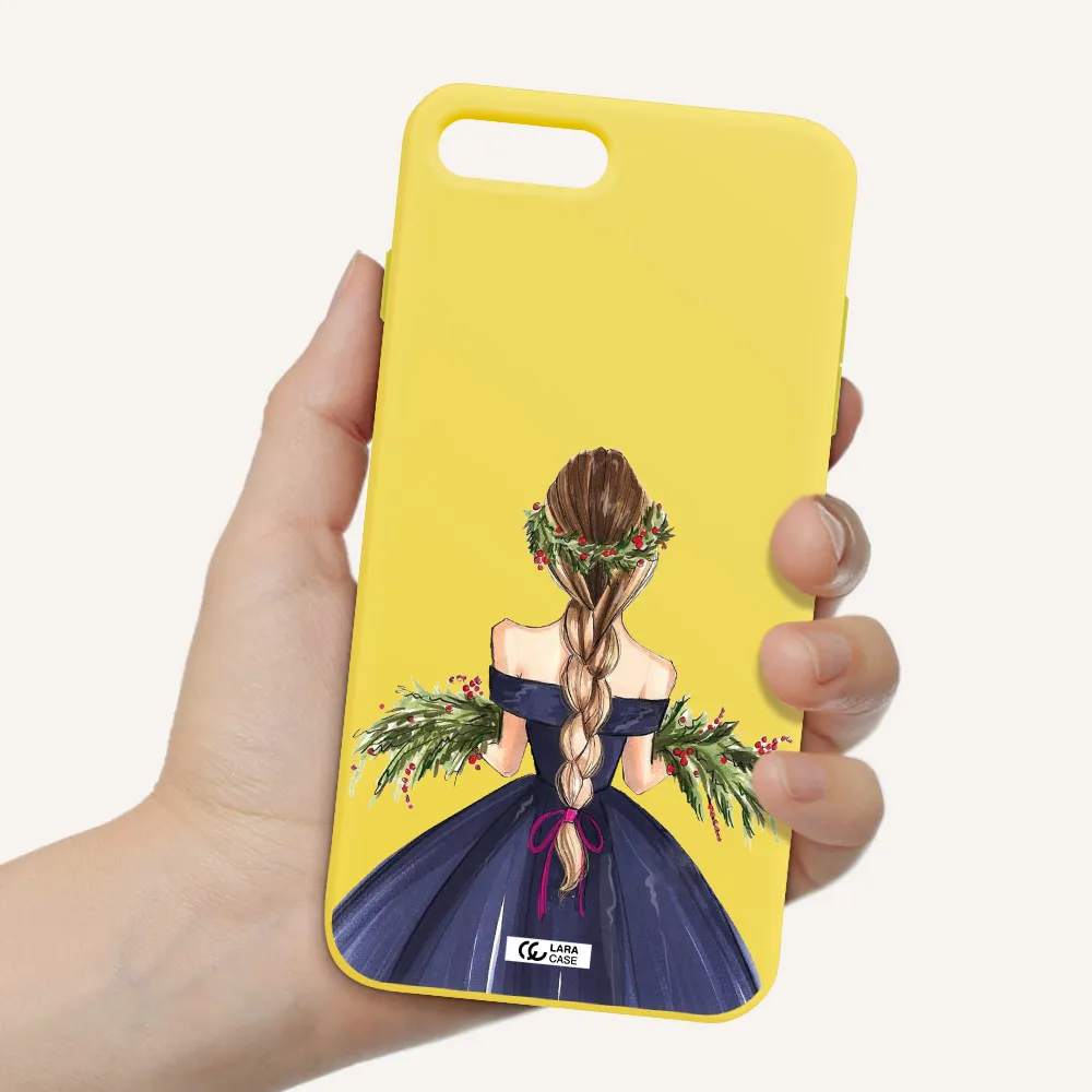 Long Hair Girl Watercolor Apple iPhone 8 plus Silicone canary yellow Case