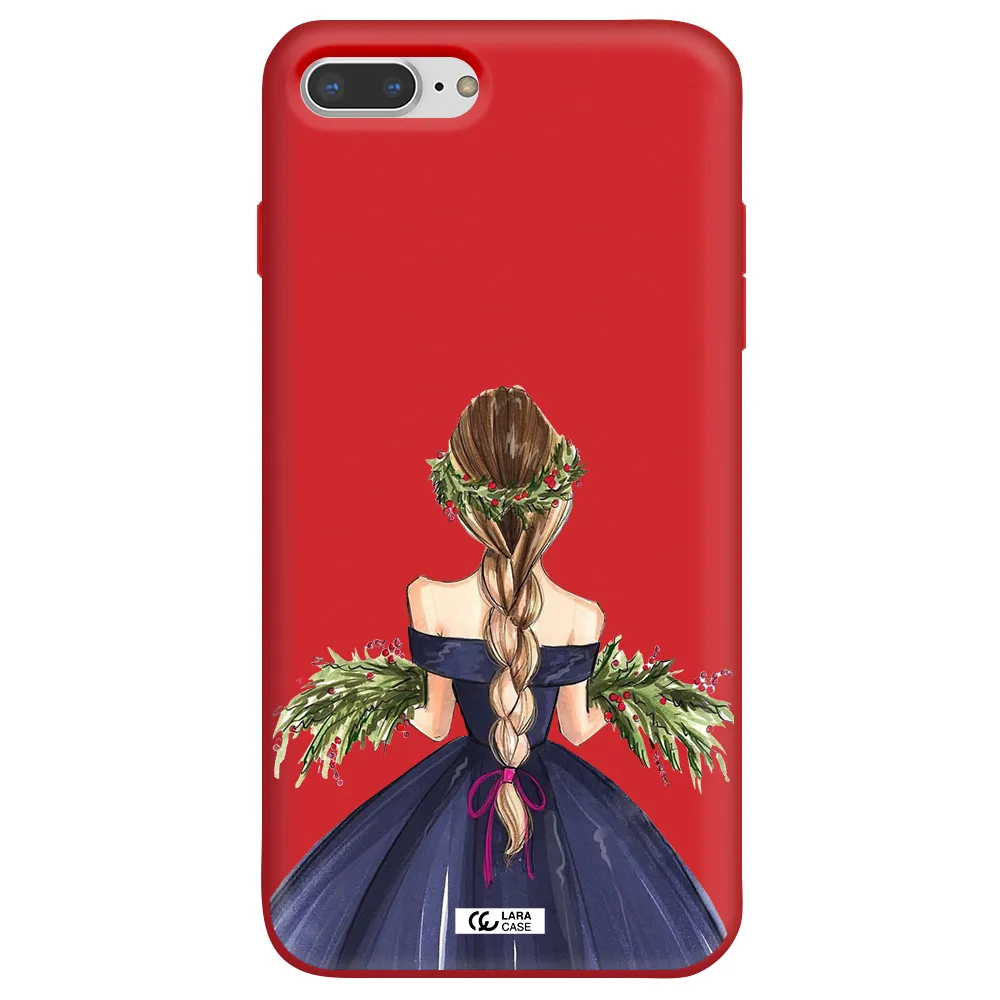 Long Hair Girl Watercolor Apple iPhone 8 plus Silicone Imperial Red Case