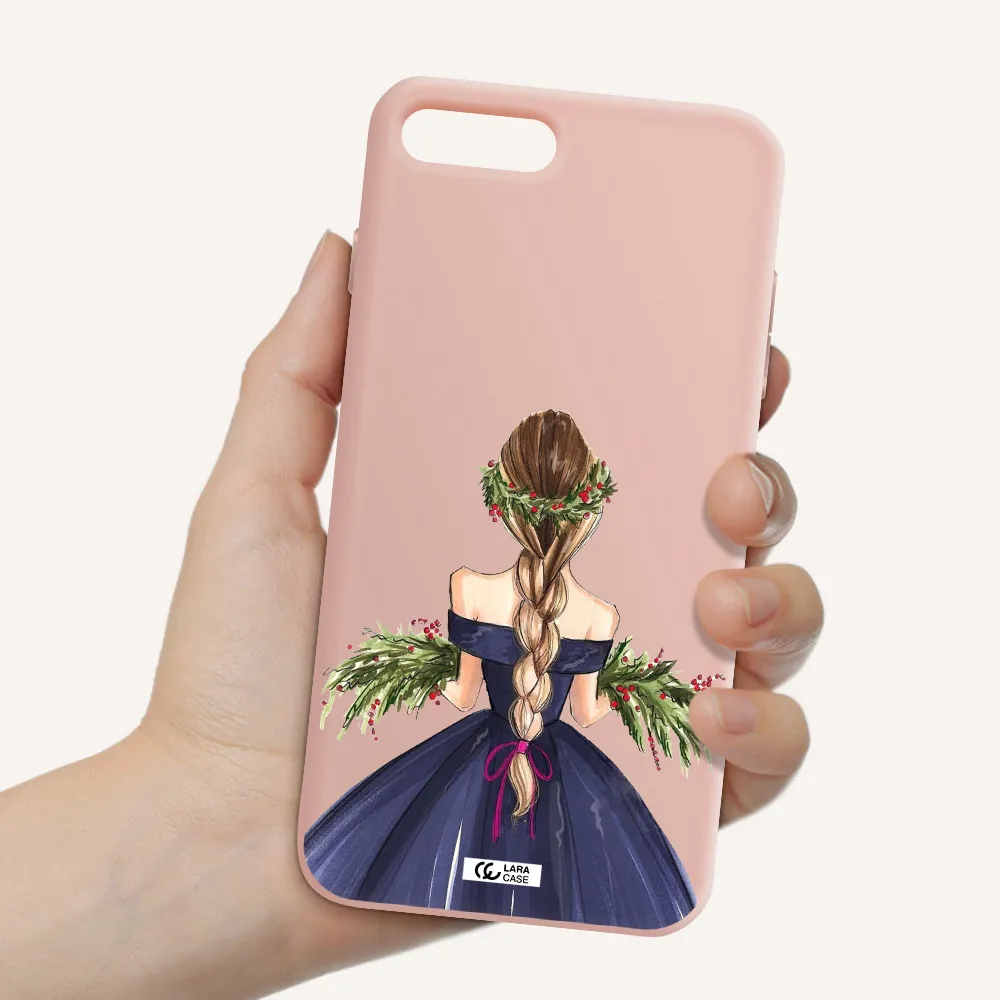 Long Hair Girl Watercolor Apple iPhone 8 plus Silicone pastel pink Case