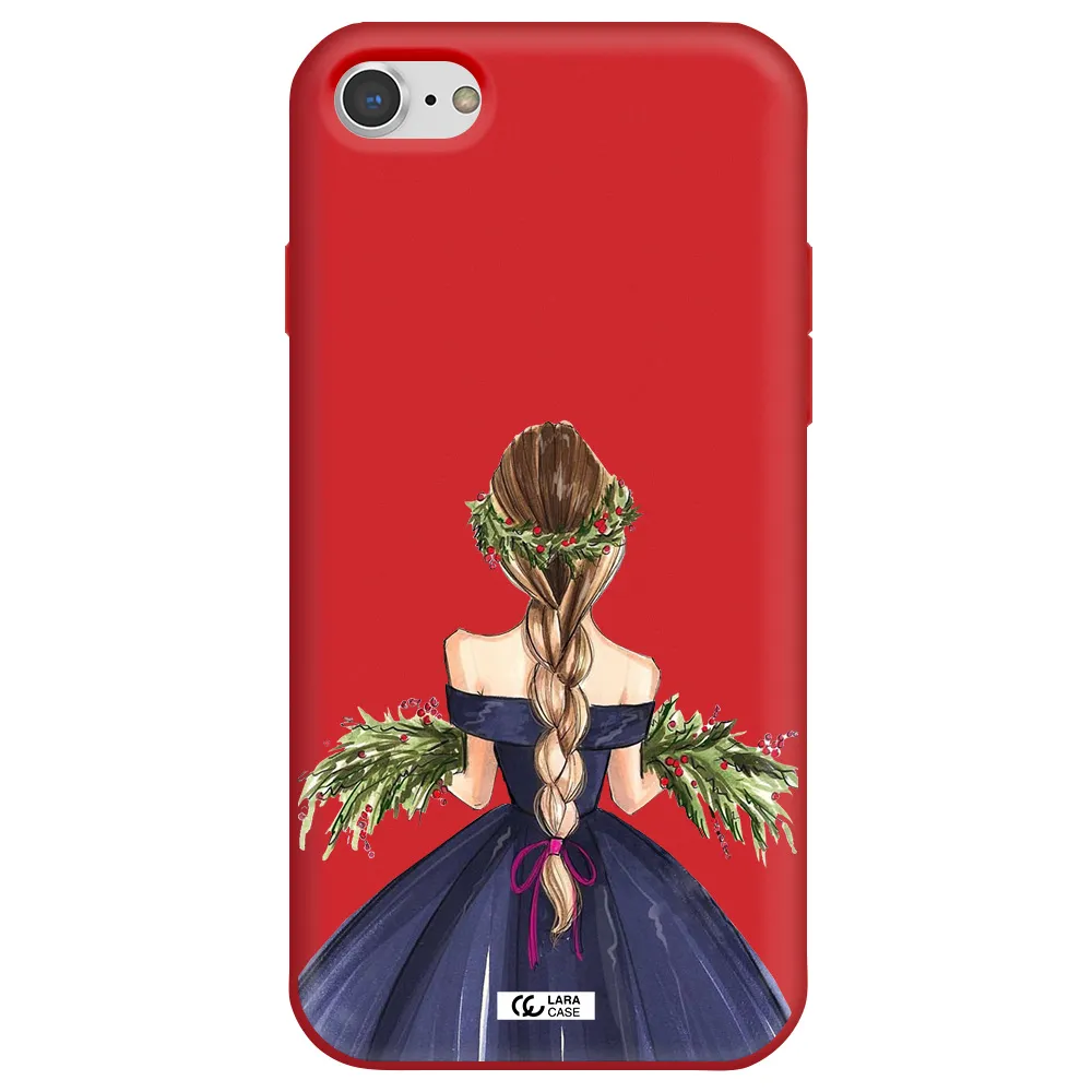 Long Hair Girl Watercolor Apple iPhone 8 Silicone Imperial Red Case