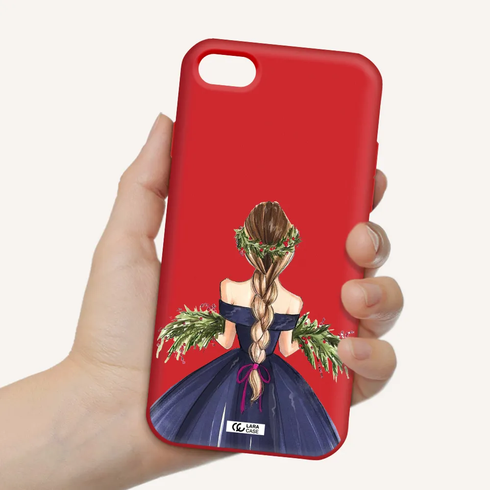 Long Hair Girl Watercolor Apple iPhone 8 Silicone Imperial Red Case