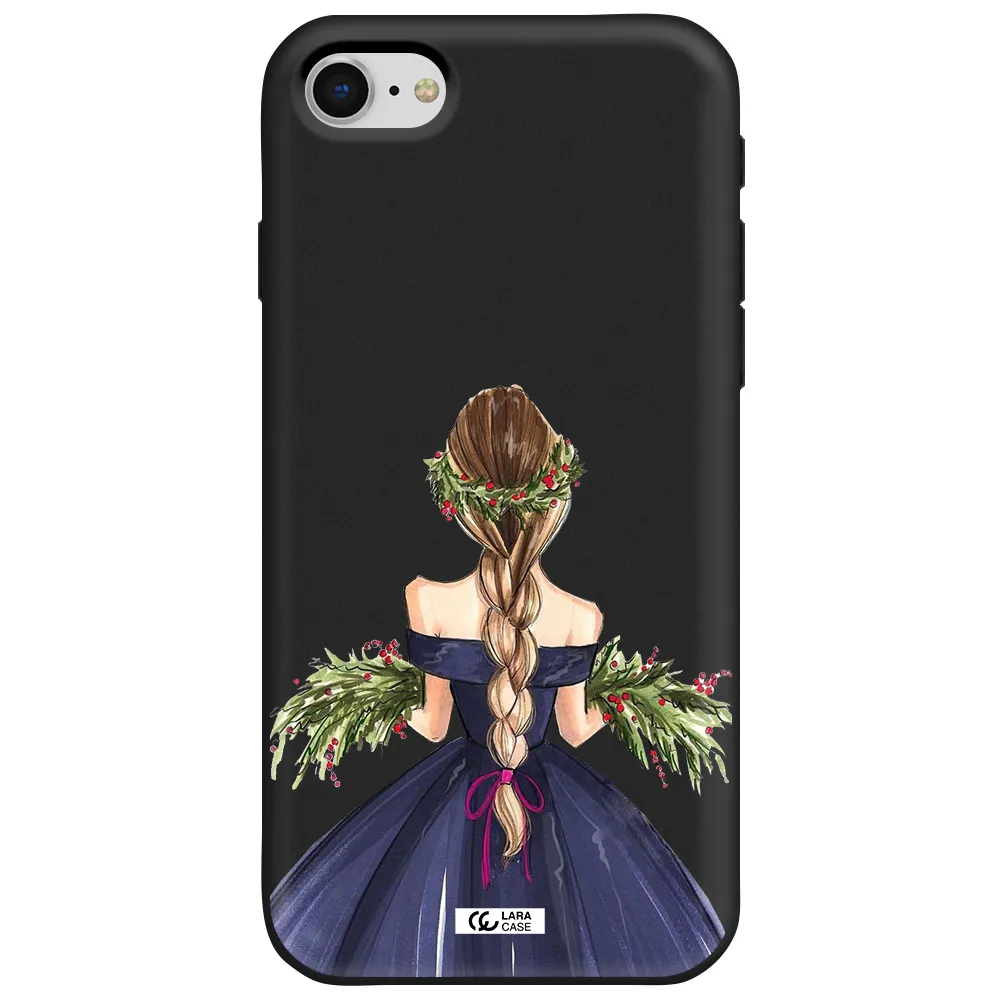 Long Hair Girl Watercolor Apple iPhone se 2020 Silicone black Case